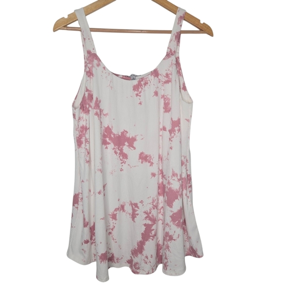 White Birch Womens Pink Tie Dye Scoop Neck Ribbed Relaxed Fit Tank Tank Size XL - Picture 1 of 5